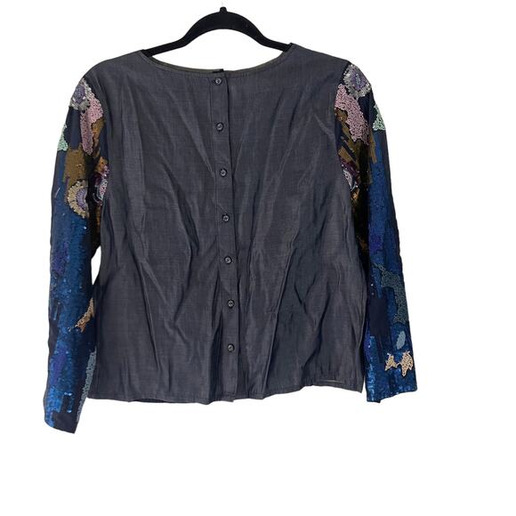 Geisha Anthropologie NWT $178 Size Small Sequin Blue Orla Blouse - Picture 5 of 10